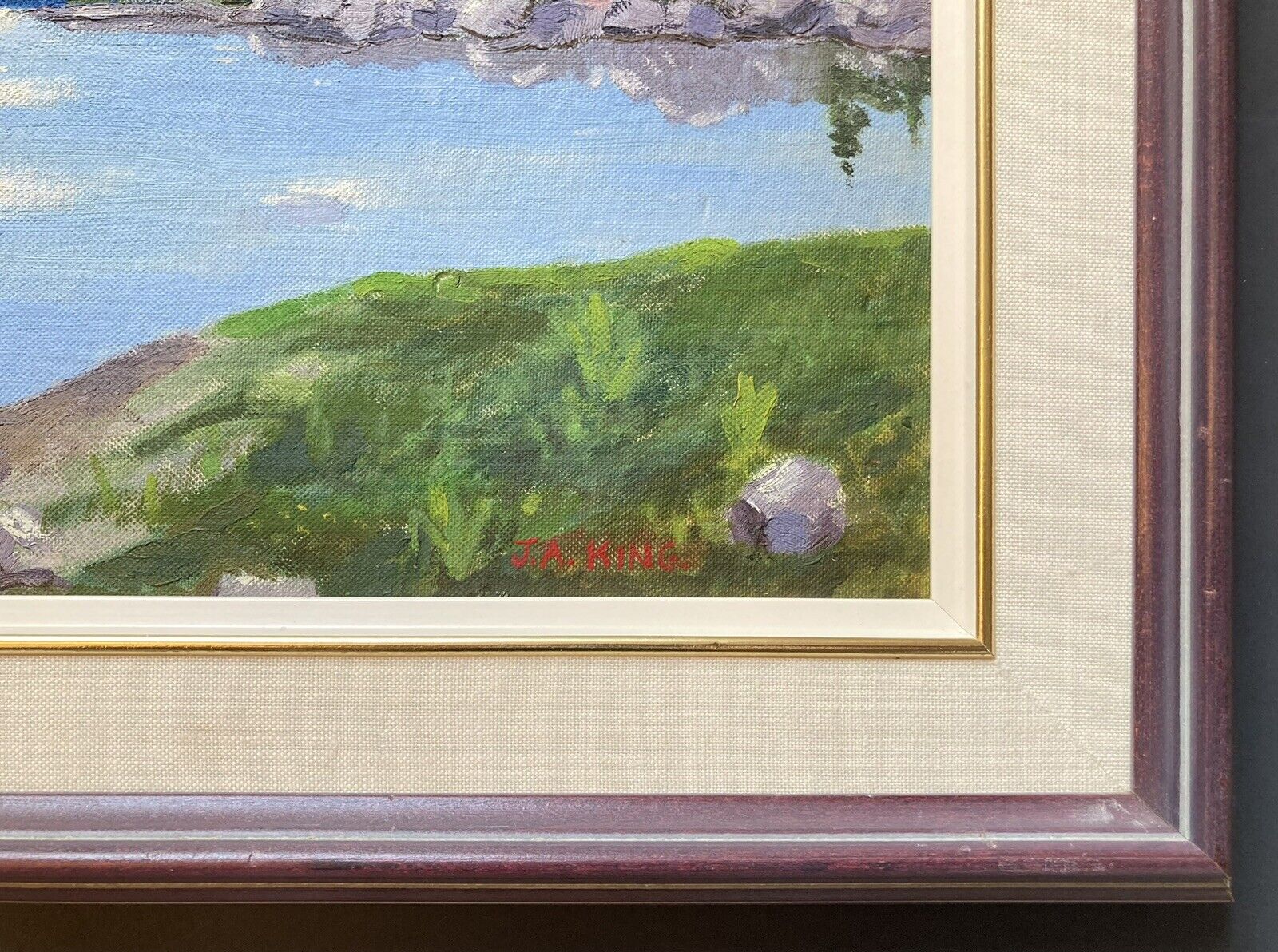 Canadian Lake Landscape Oil Painting by J.A. King (1952)