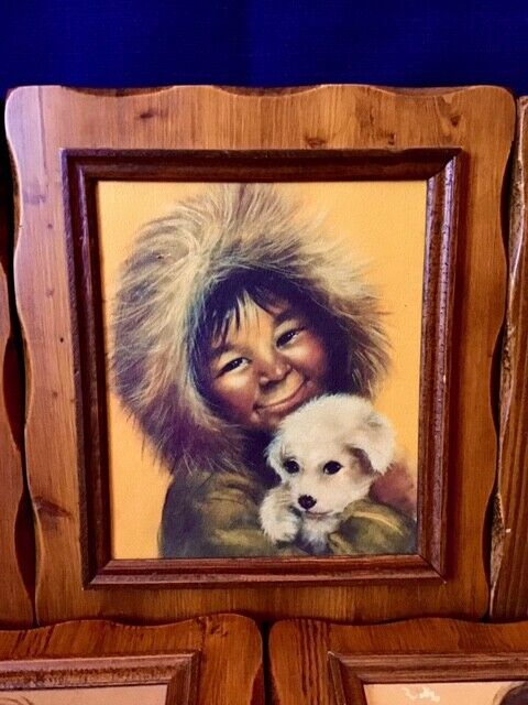 5 Vintage Native Canadian Indian First Nations Wood Mounted Portrait Prints