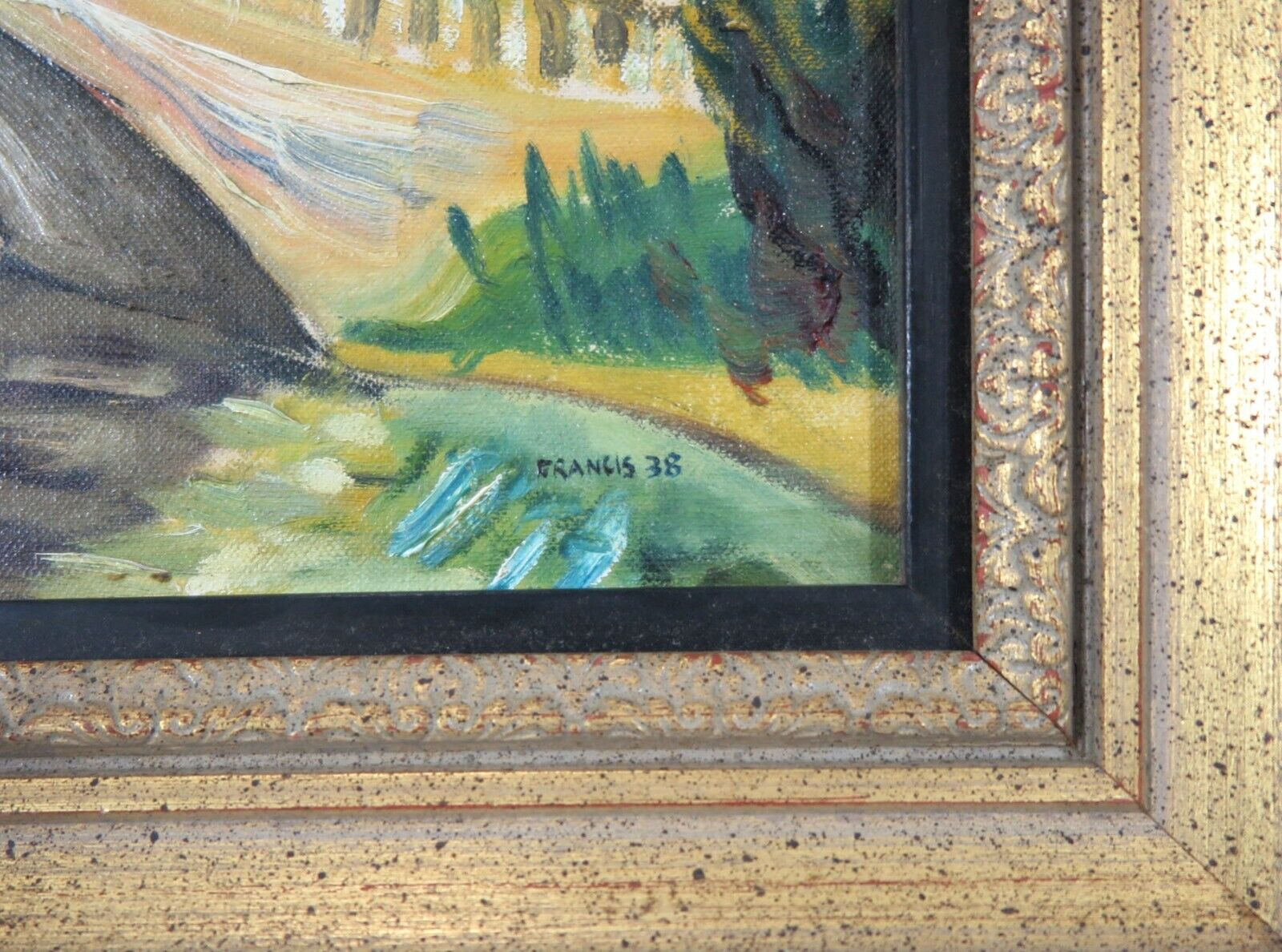 Vintage Francis 1938 Bridge Oil Painting
