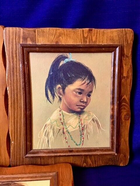5 Vintage Native Canadian Indian First Nations Wood Mounted Portrait Prints