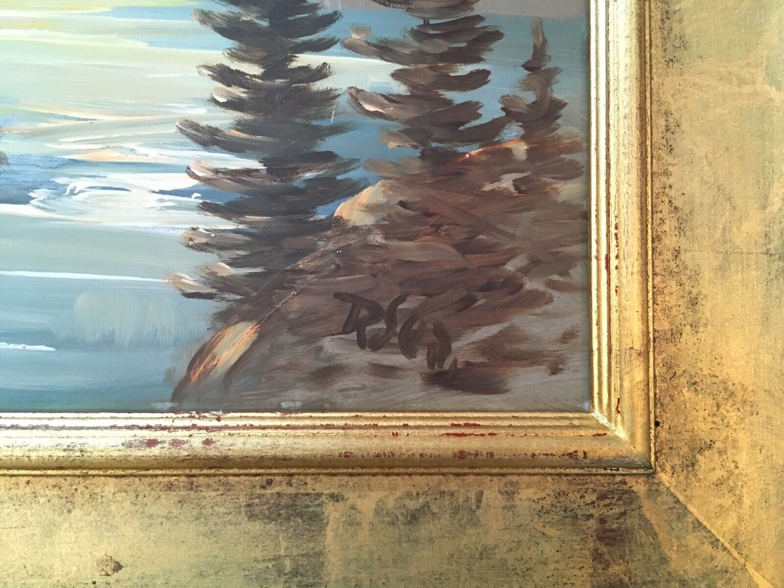 Canadian Lake Sunset Landscape Oil Painting Vintage