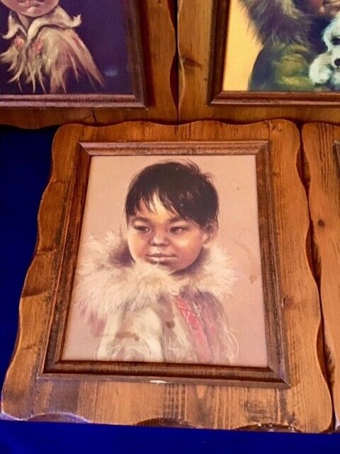 5 Vintage Native Canadian Indian First Nations Wood Mounted Portrait Prints