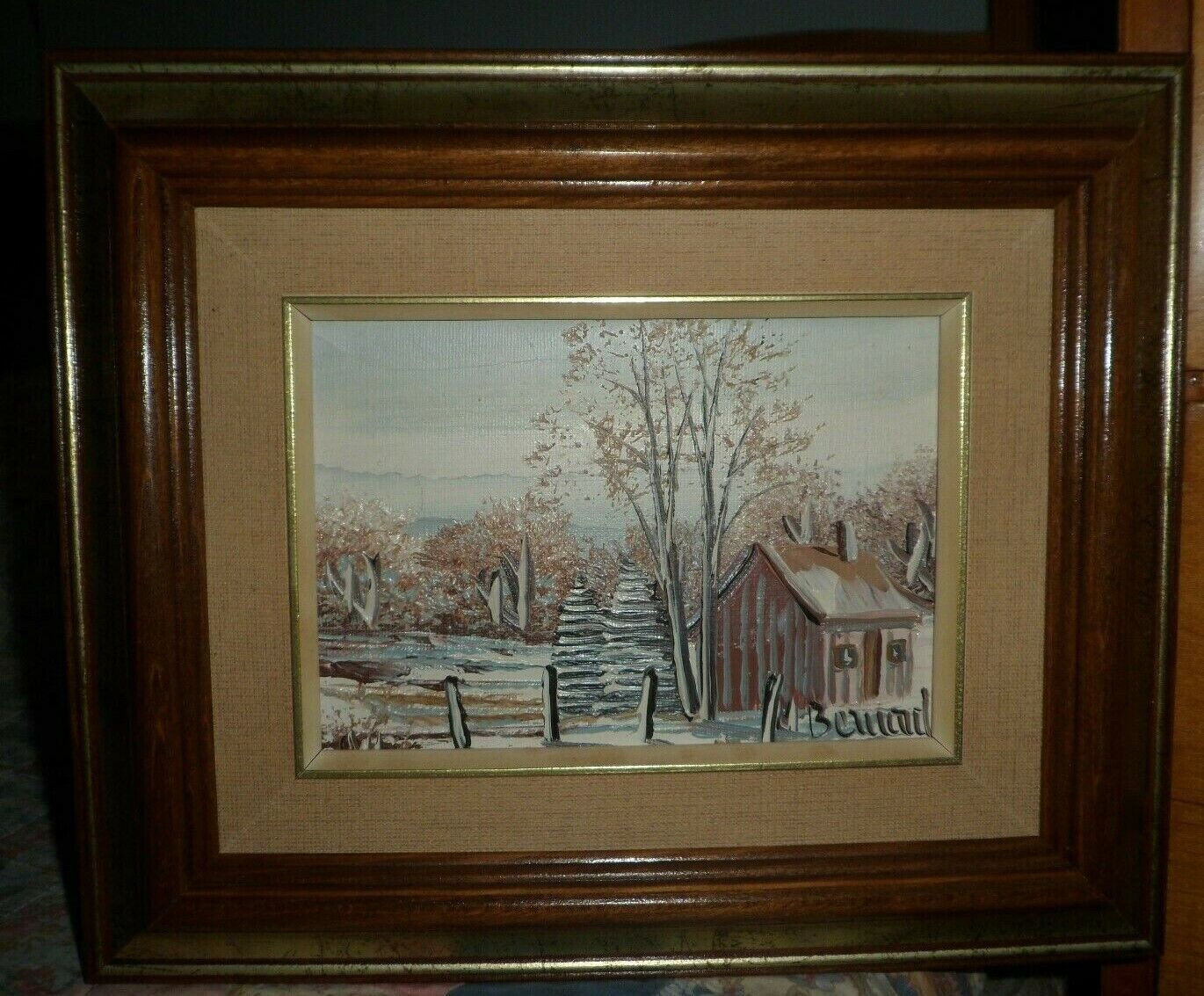 Vintage Canadian Oil-On-Board Painting: Rural Winter House