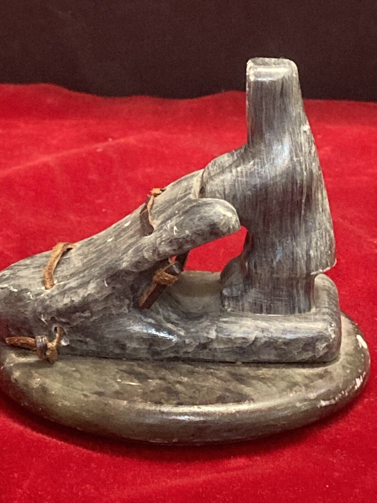 Inuit Soapstone Carving: Dog Sled with Leather Straps