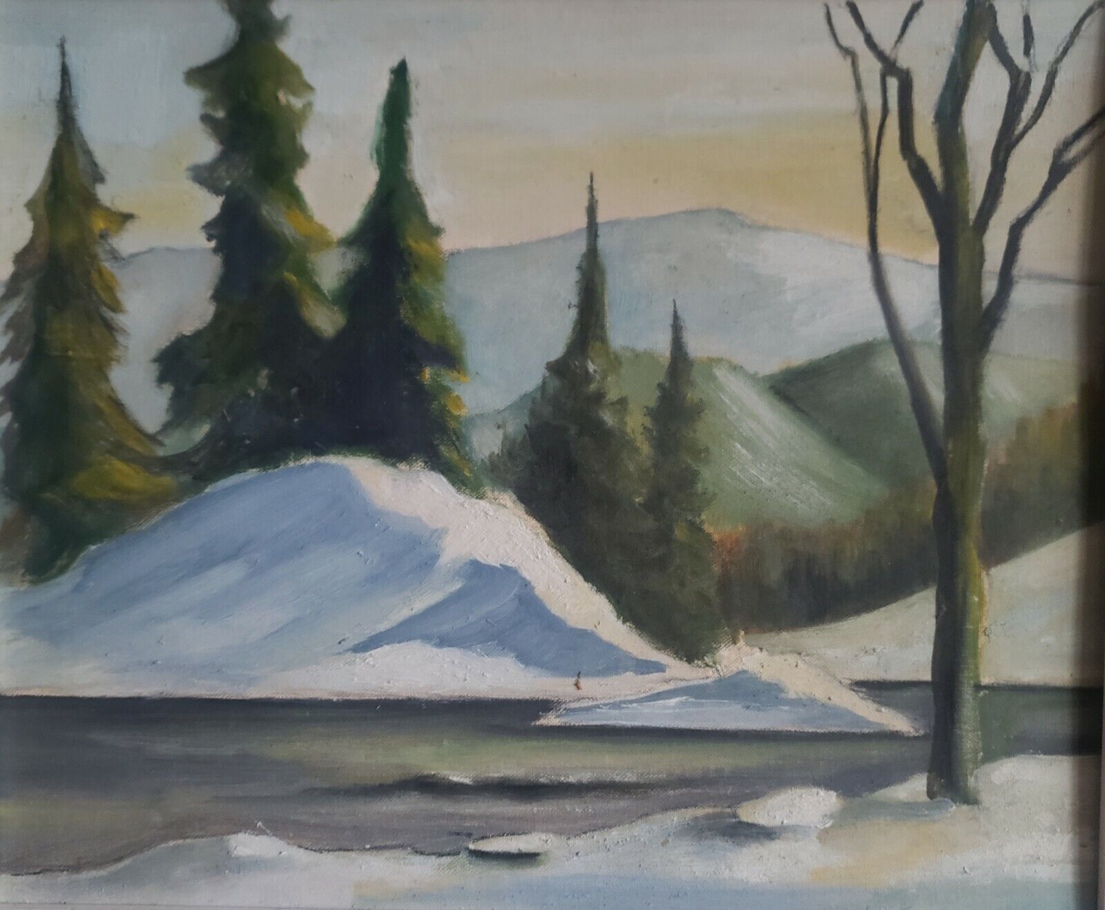Vintage Canadian Winter Landscape Painting - Forest River