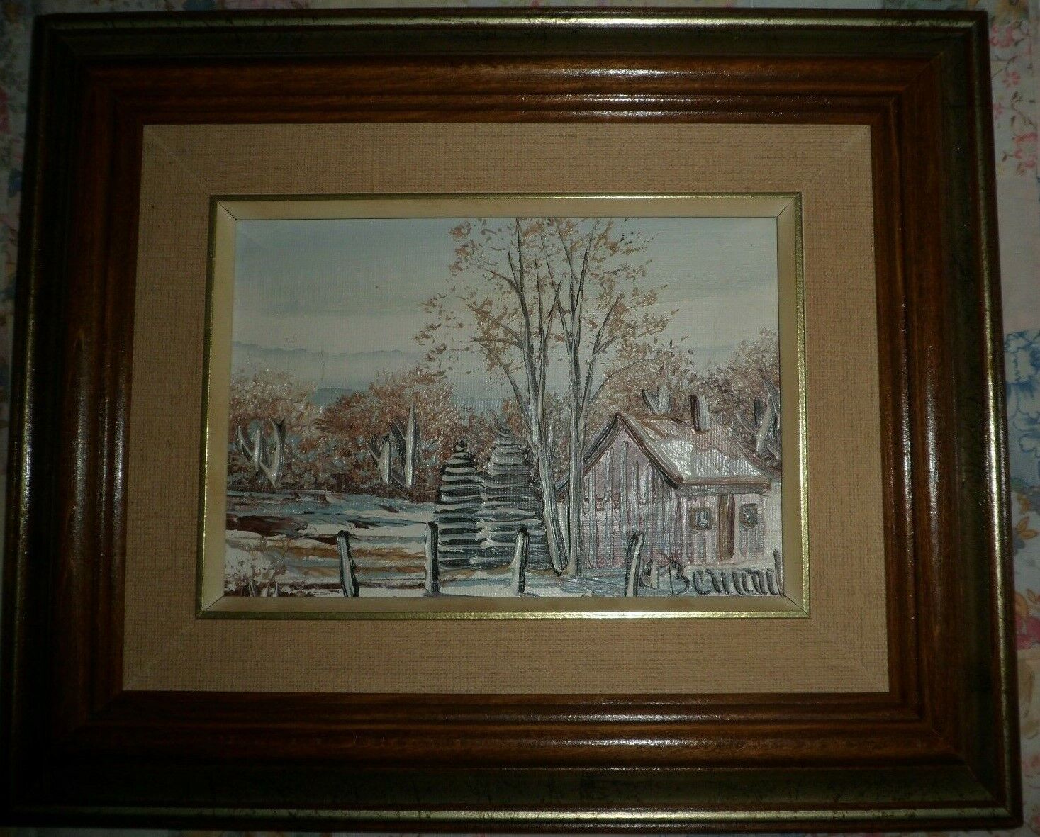 Vintage Canadian Oil-On-Board Painting: Rural Winter House