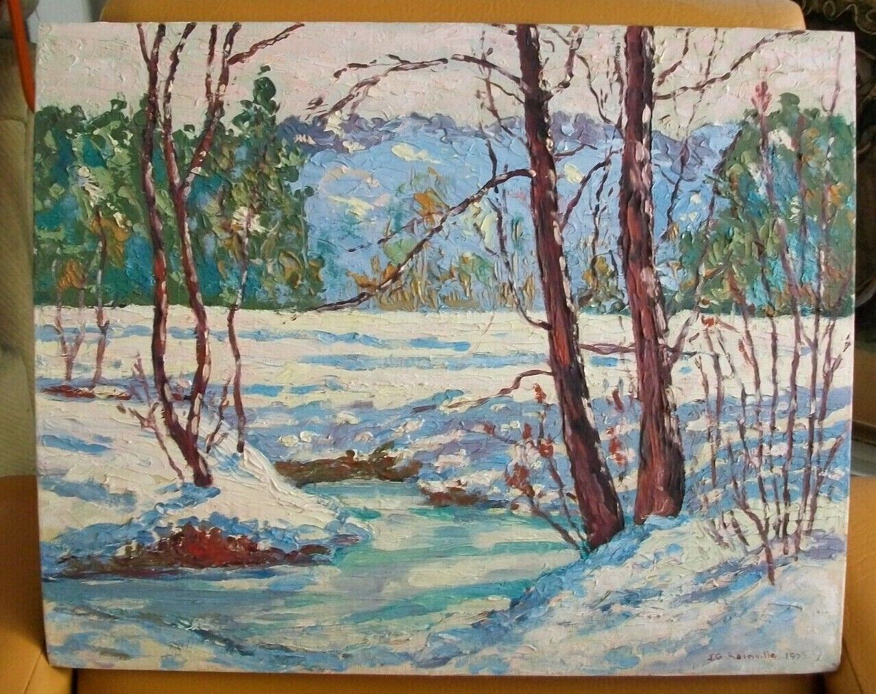 Vintage Canadian Forest Landscape Oil Painting - J. G. RAINVILLE 1953