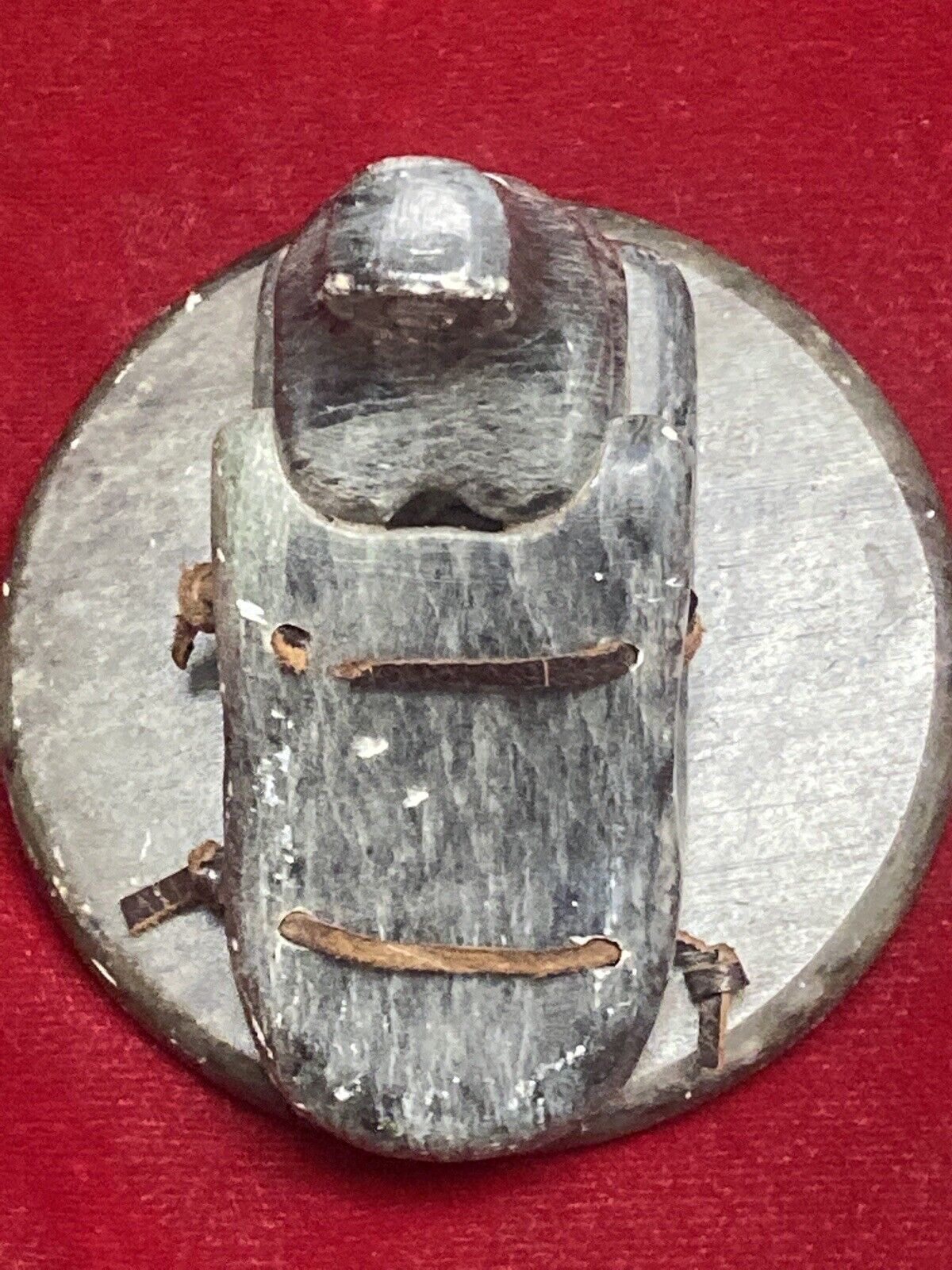 Inuit Soapstone Carving: Dog Sled with Leather Straps