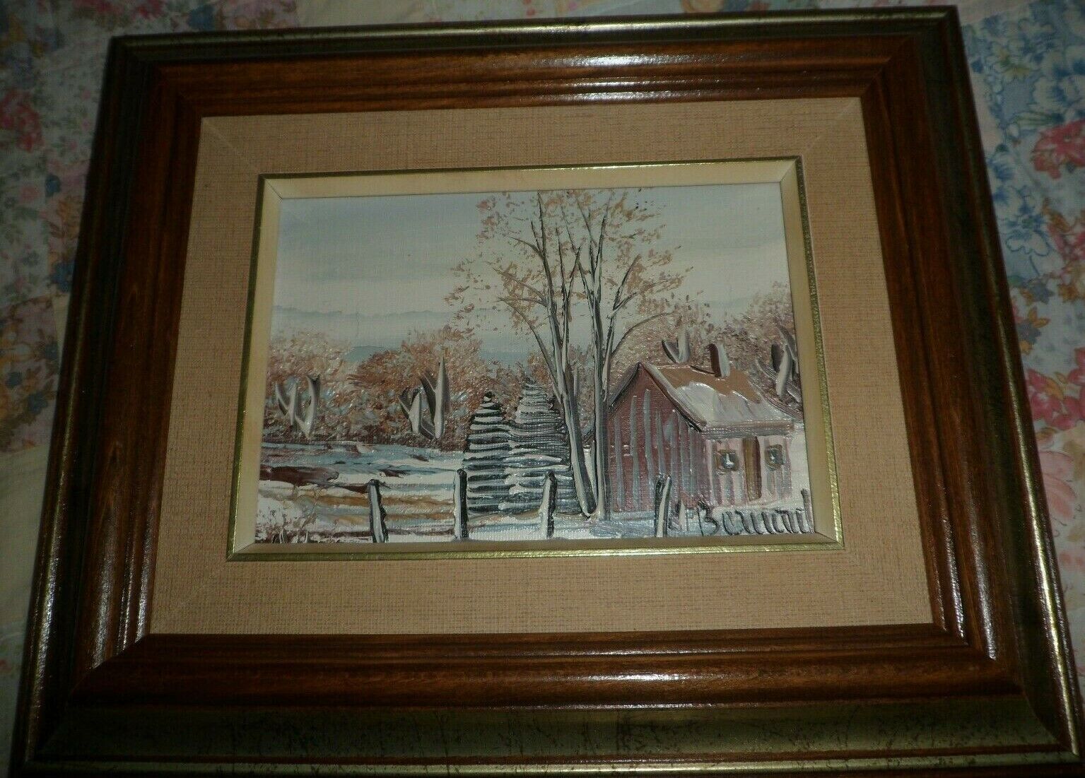 Vintage Canadian Oil-On-Board Painting: Rural Winter House