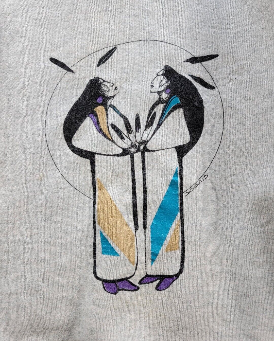 Vintage Canadian Indigenous Art Sweatshirt - 1990s, Grey, Size L