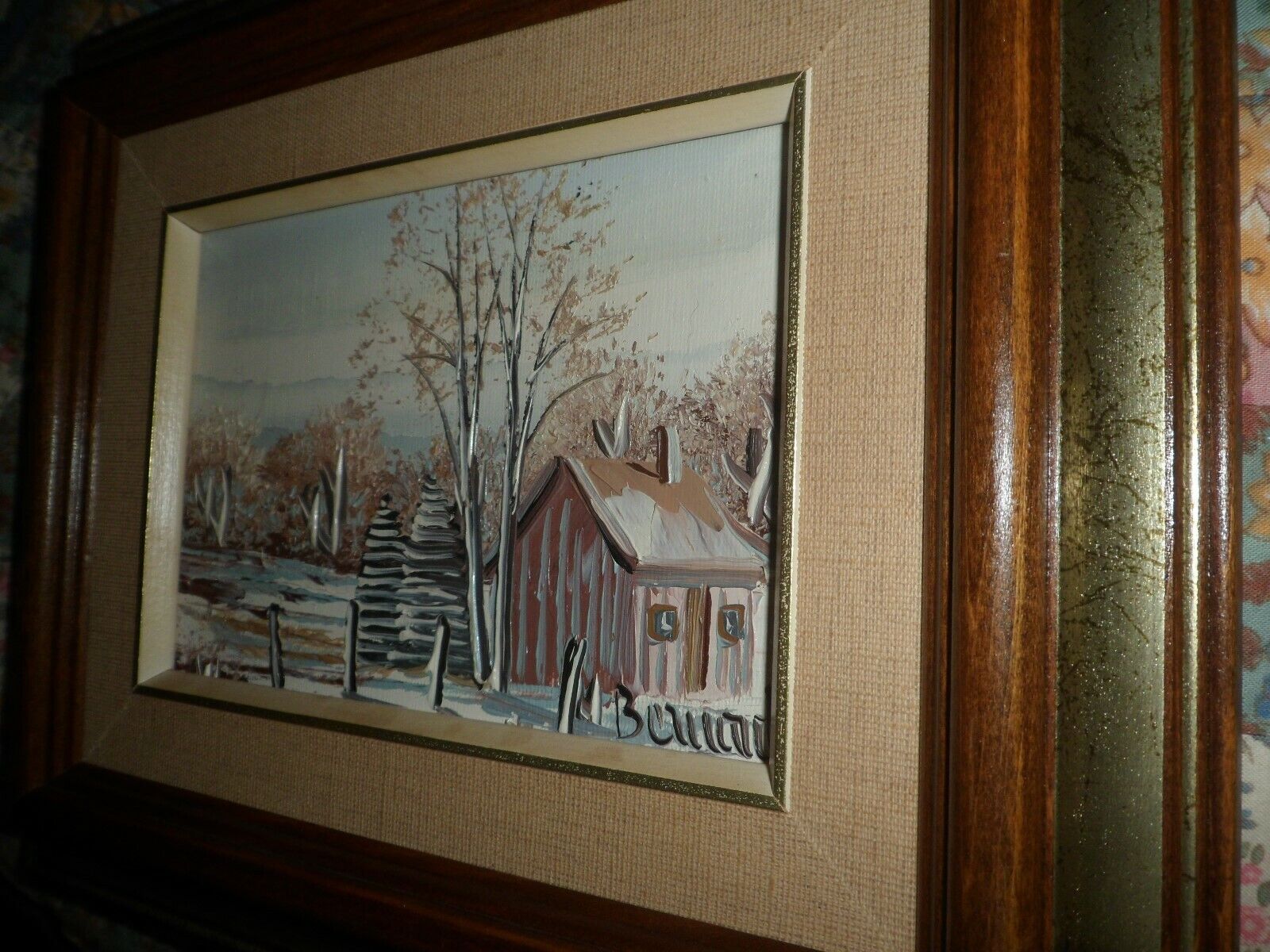 Vintage Canadian Oil-On-Board Painting: Rural Winter House