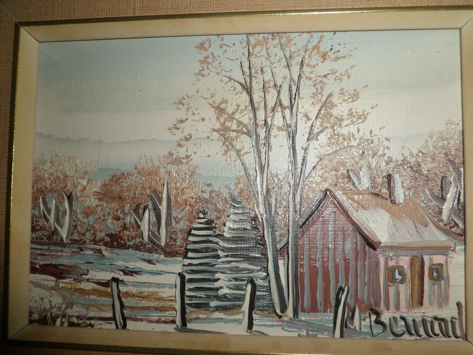 Vintage Canadian Oil-On-Board Painting: Rural Winter House