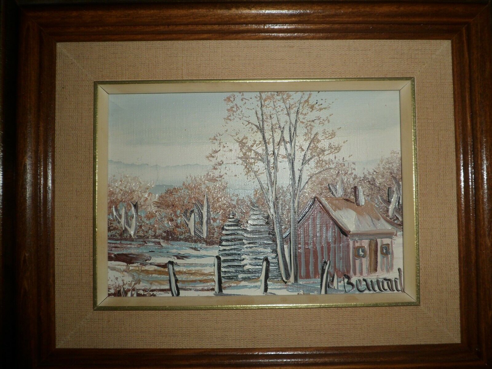 Vintage Canadian Oil-On-Board Painting: Rural Winter House