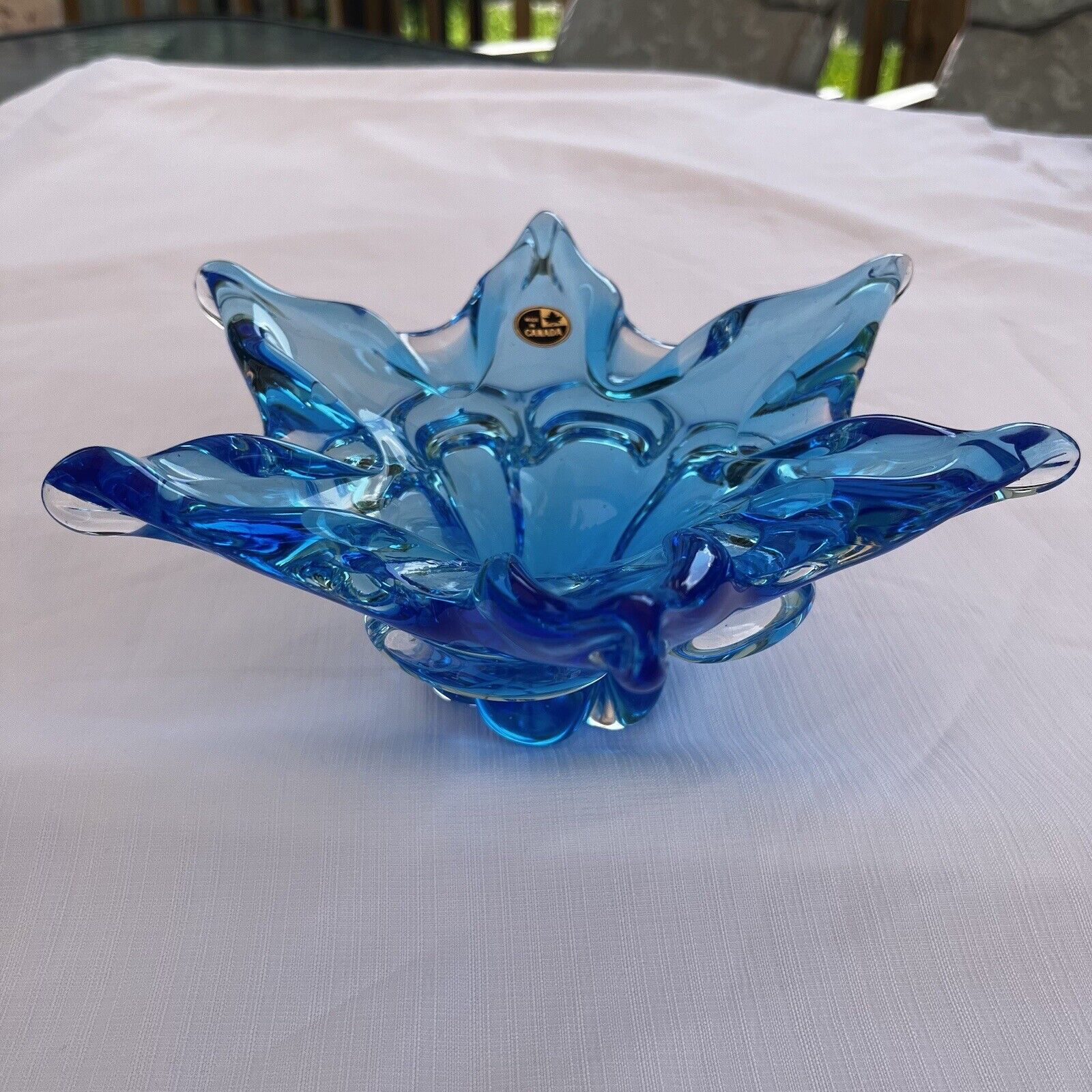 Canadian Art Glass Blue Bowl Ashtray 9