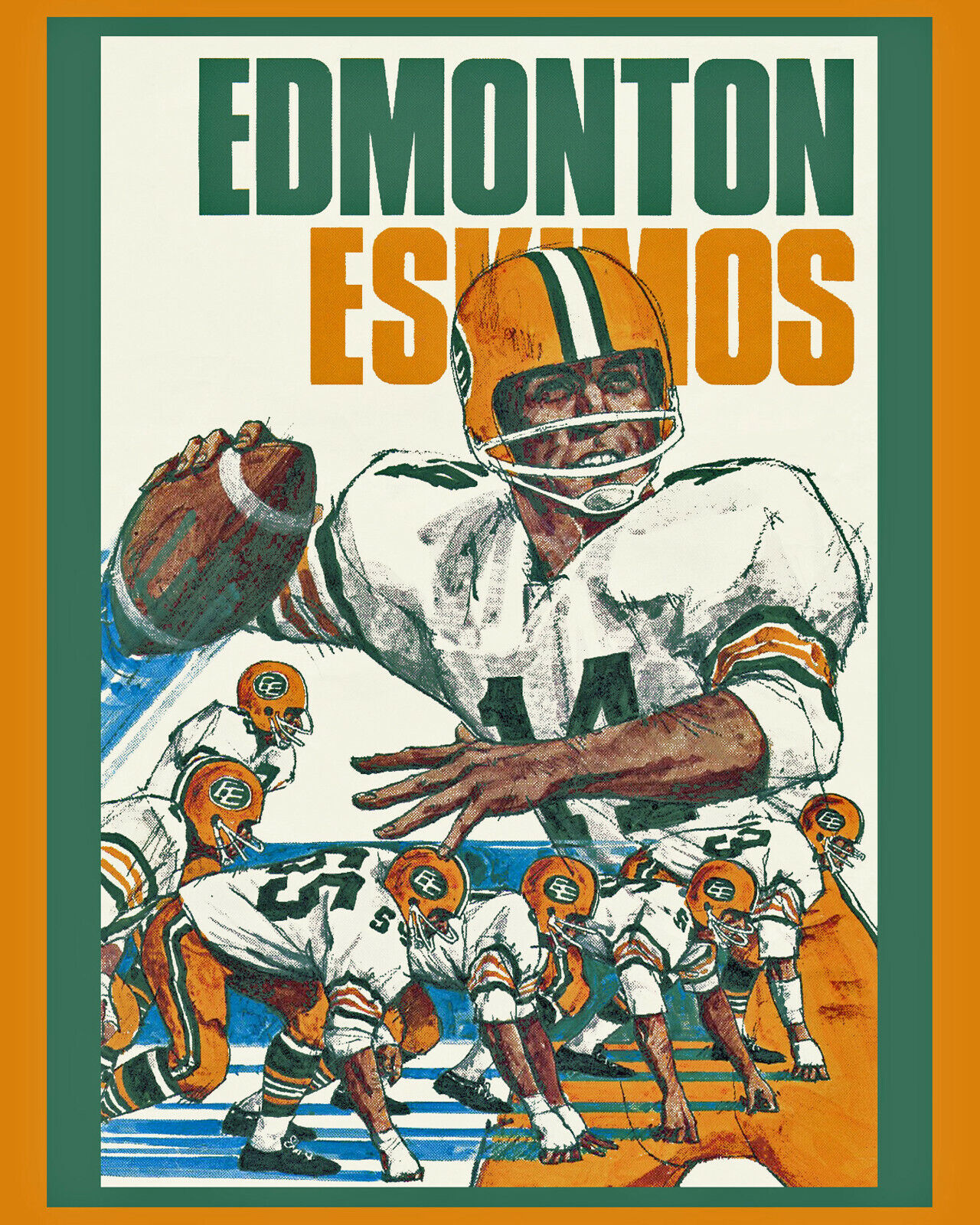 1970's Edmonton Eskimos Vintage Wall Art Poster