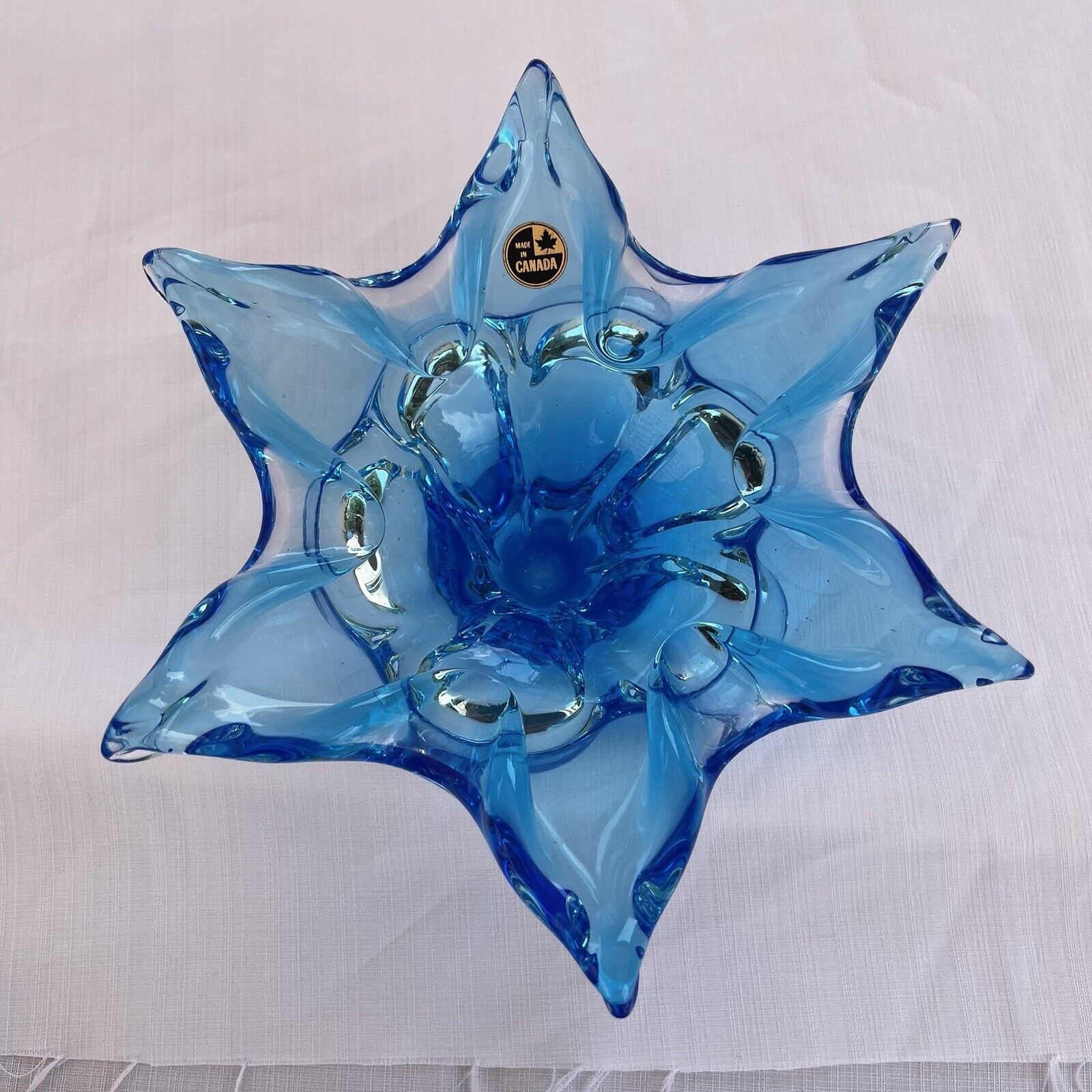 Canadian Art Glass Blue Bowl Ashtray 9