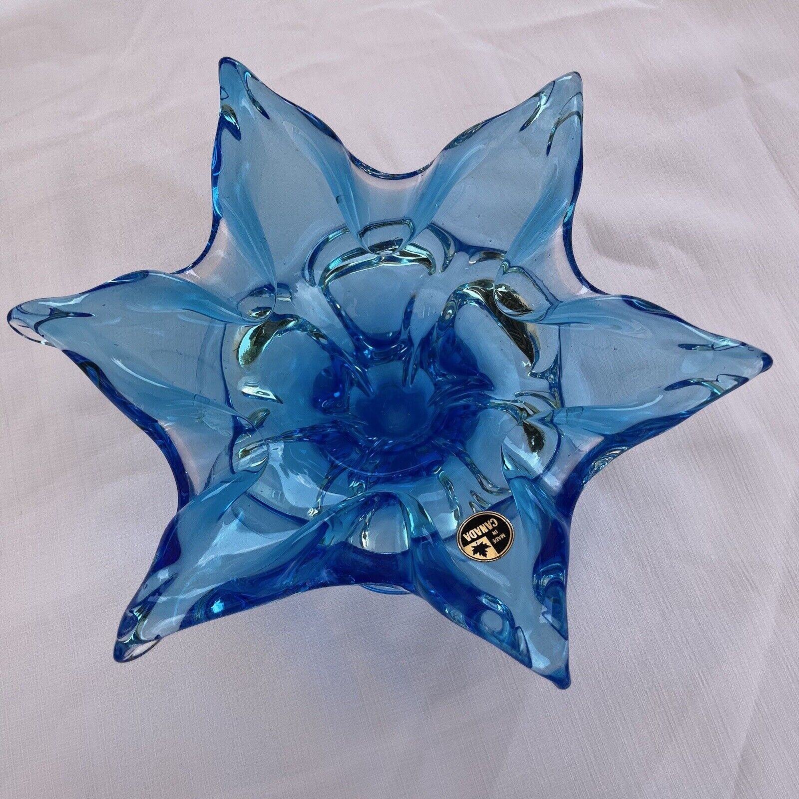 Canadian Art Glass Blue Bowl Ashtray 9