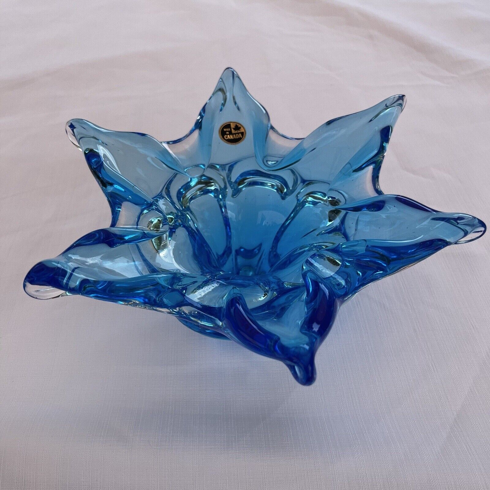 Canadian Art Glass Blue Bowl Ashtray 9