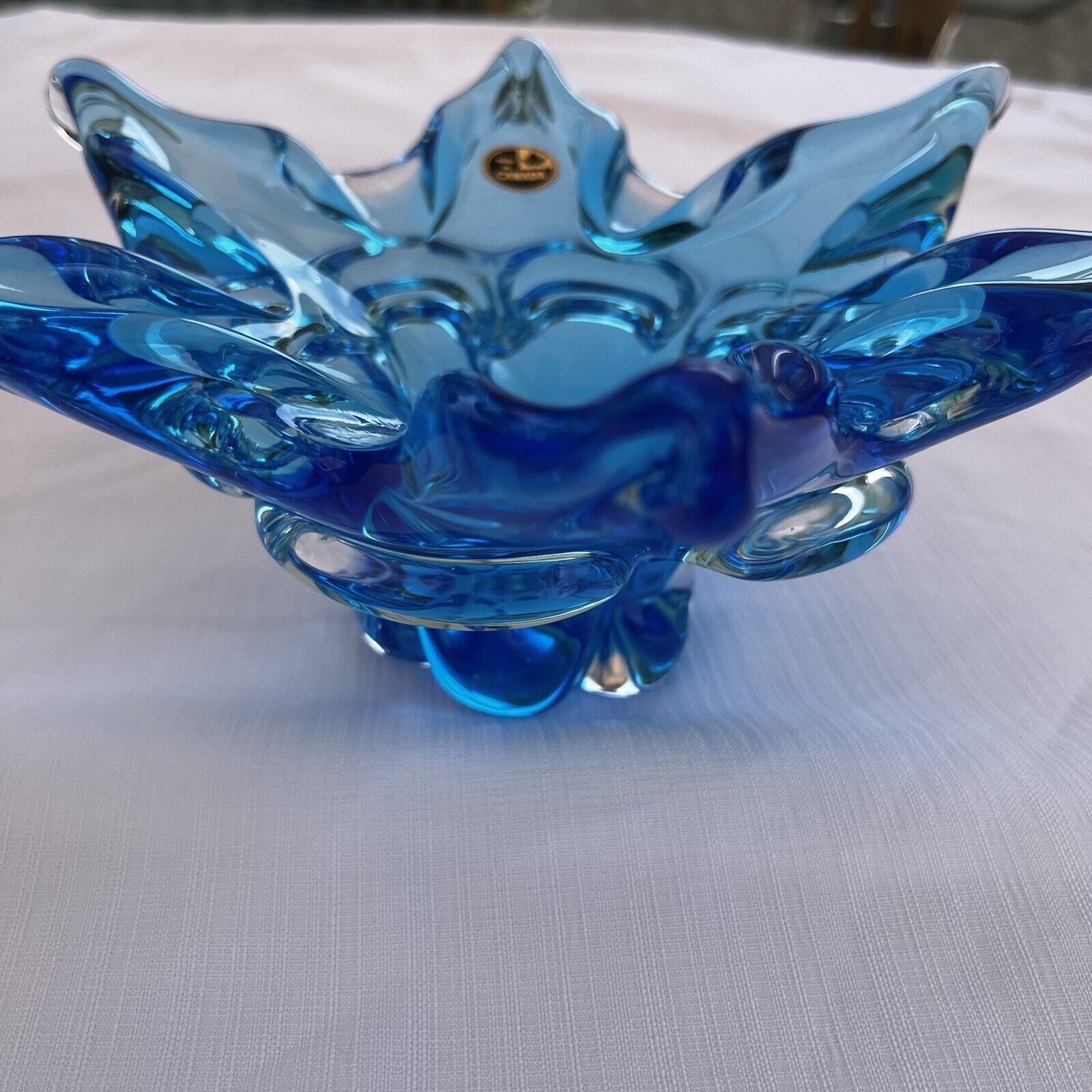 Canadian Art Glass Blue Bowl Ashtray 9
