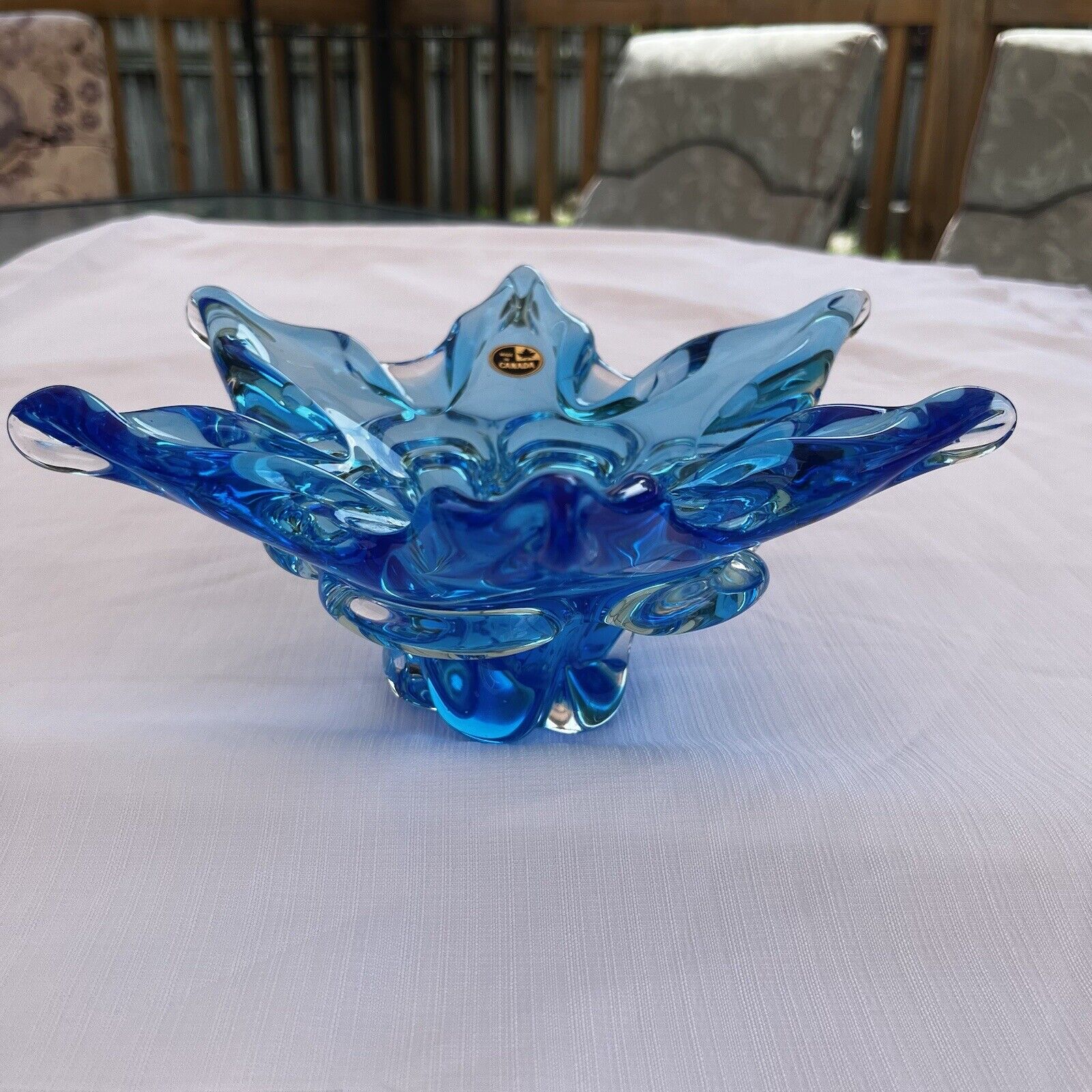 Canadian Art Glass Blue Bowl Ashtray 9