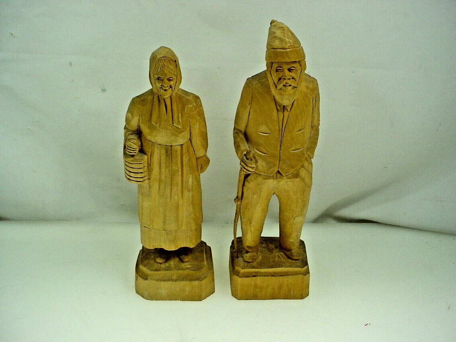 Vintage Canadian Wood Sculpture: Old Man & Woman
