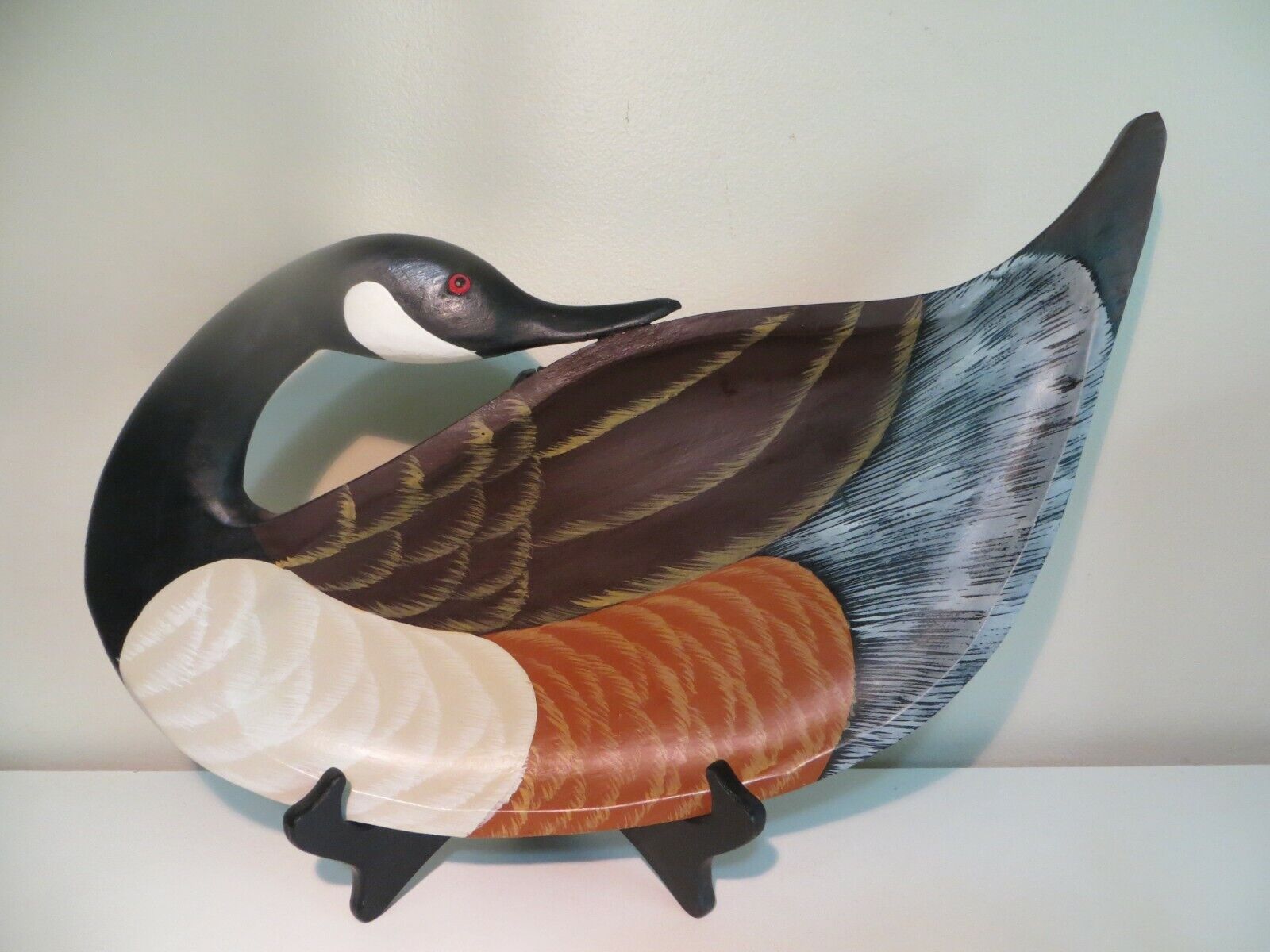 Handcrafted Canadian Goose Wood Shallow Trinket Bowl, Folk Art