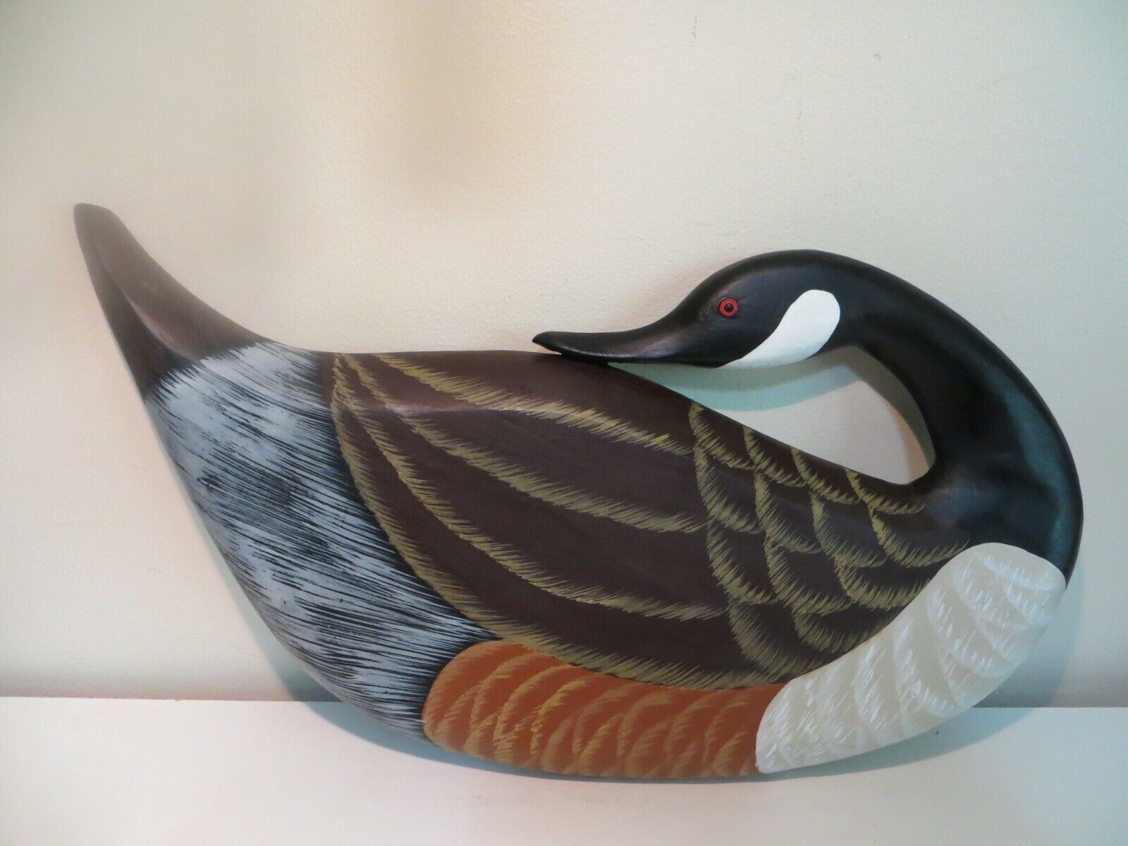 Handcrafted Canadian Goose Wood Shallow Trinket Bowl, Folk Art