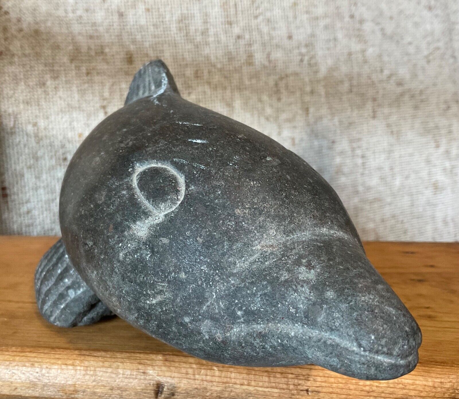 Vintage Canadian Carved Stone Fish: 1338g Folk Art