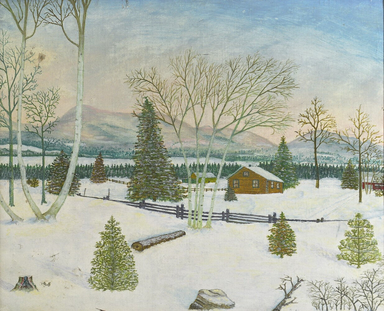 Vintage Winter Landscape Painting: Quebec Laurentian, Lincoln