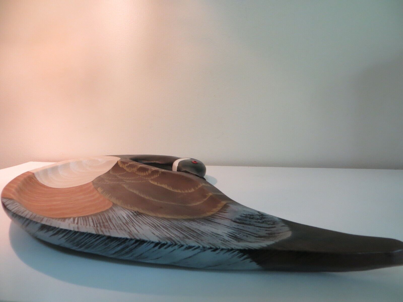 Handcrafted Canadian Goose Wood Shallow Trinket Bowl, Folk Art