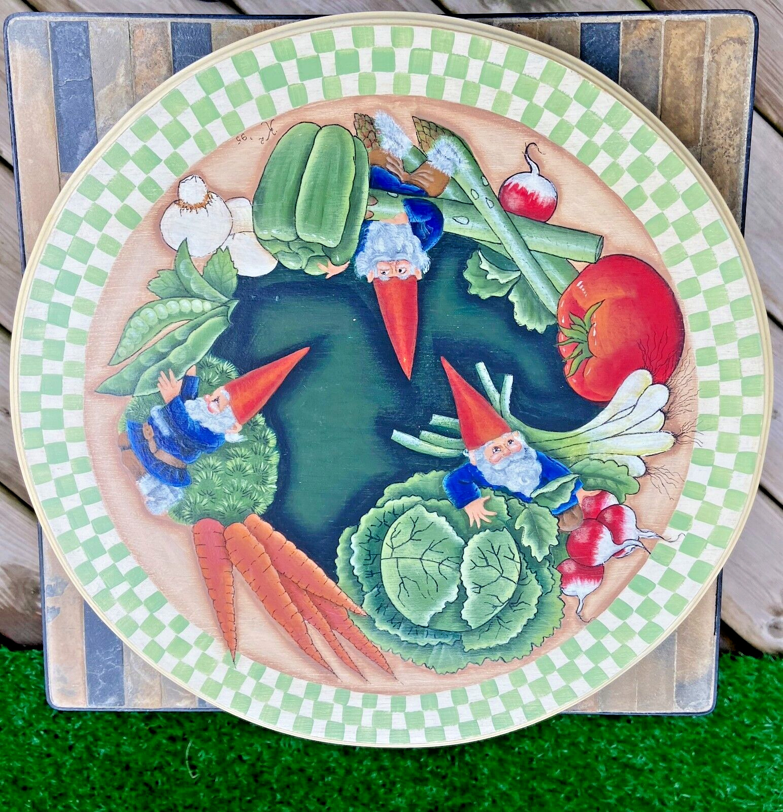 Vintage 1995 Lazy Susan Gnomes Garden Art