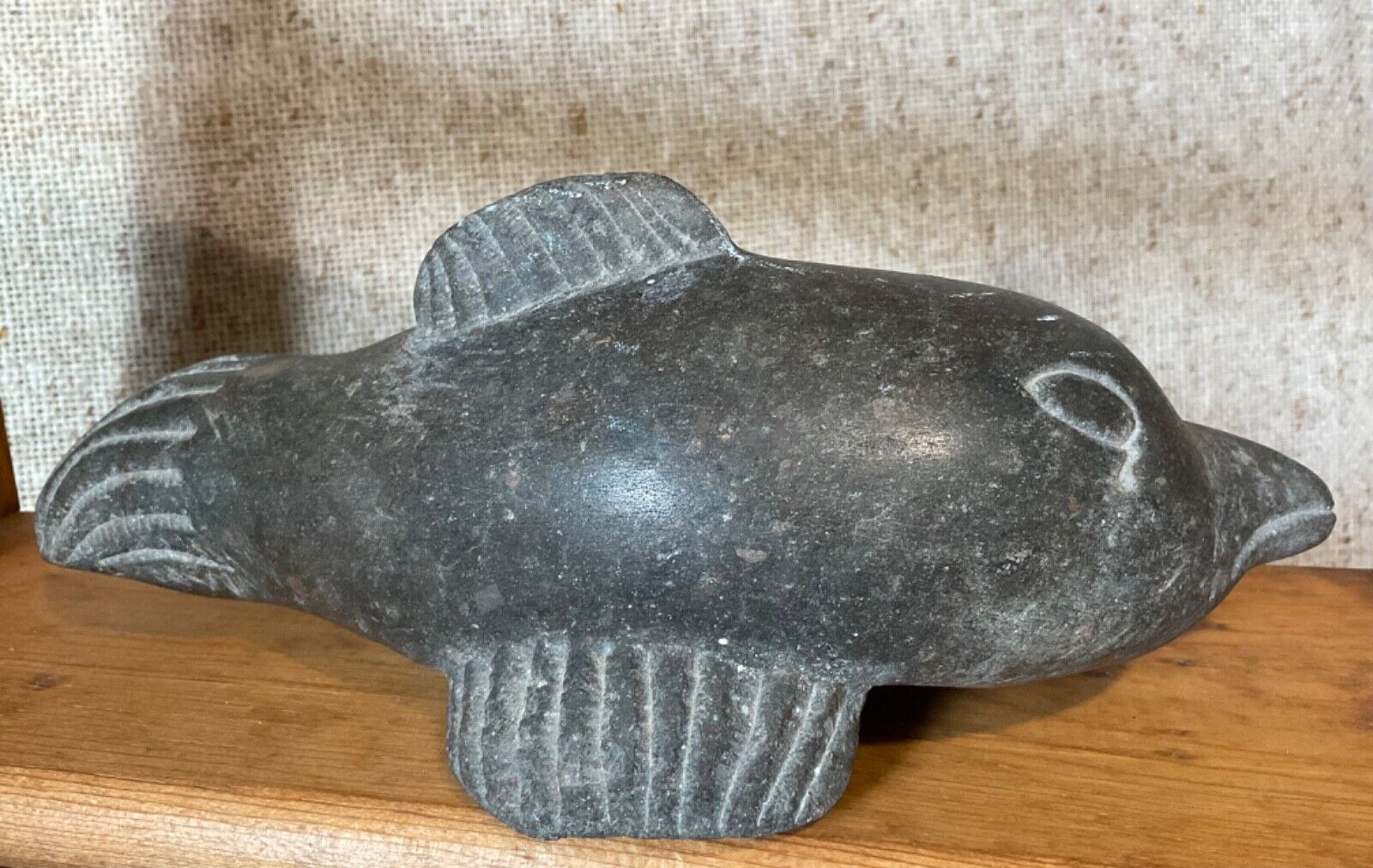 Vintage Canadian Carved Stone Fish: 1338g Folk Art