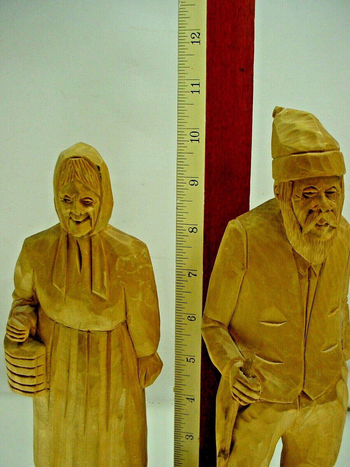 Vintage Canadian Wood Sculpture: Old Man & Woman