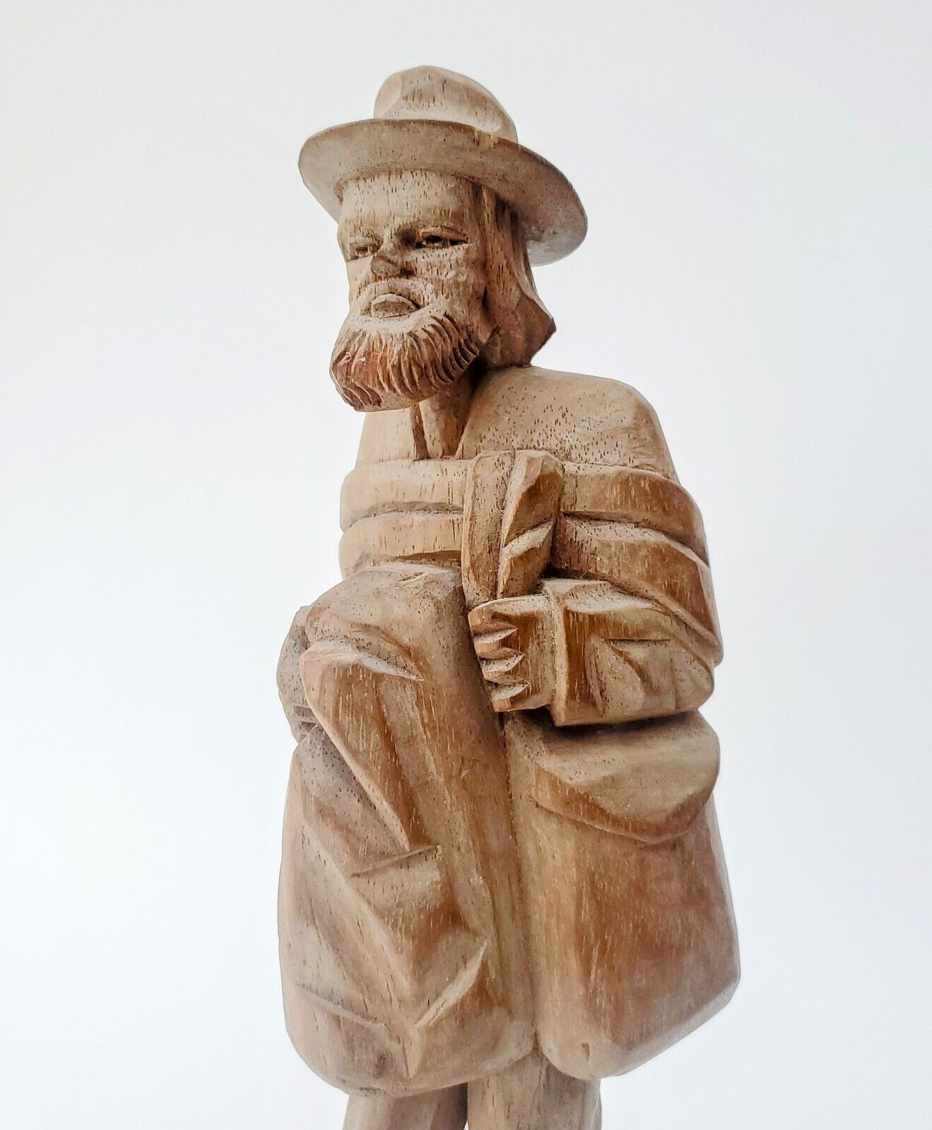 Vintage Canadian Wood Carving of Barefoot Traveler