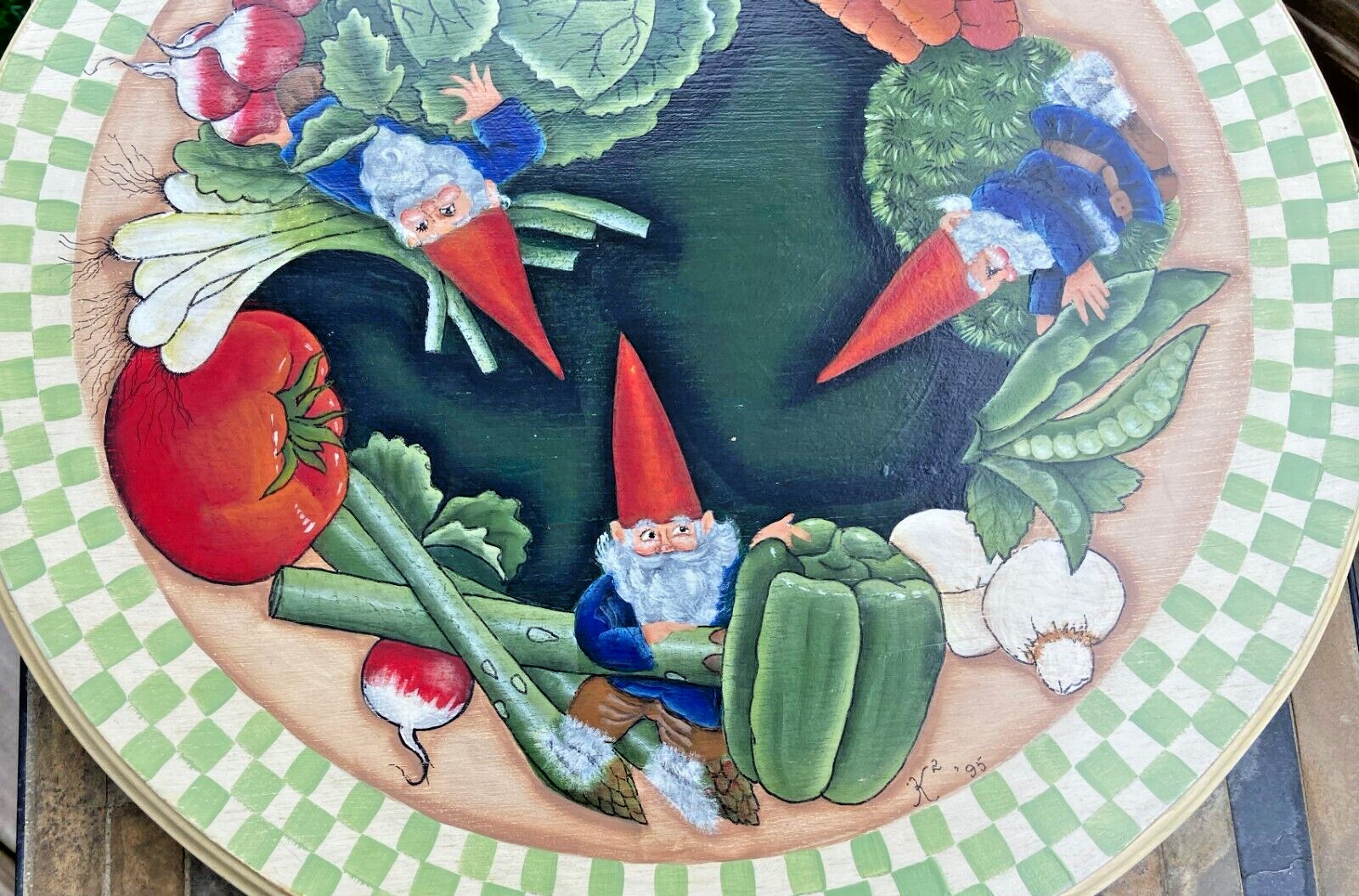 Vintage 1995 Lazy Susan Gnomes Garden Art