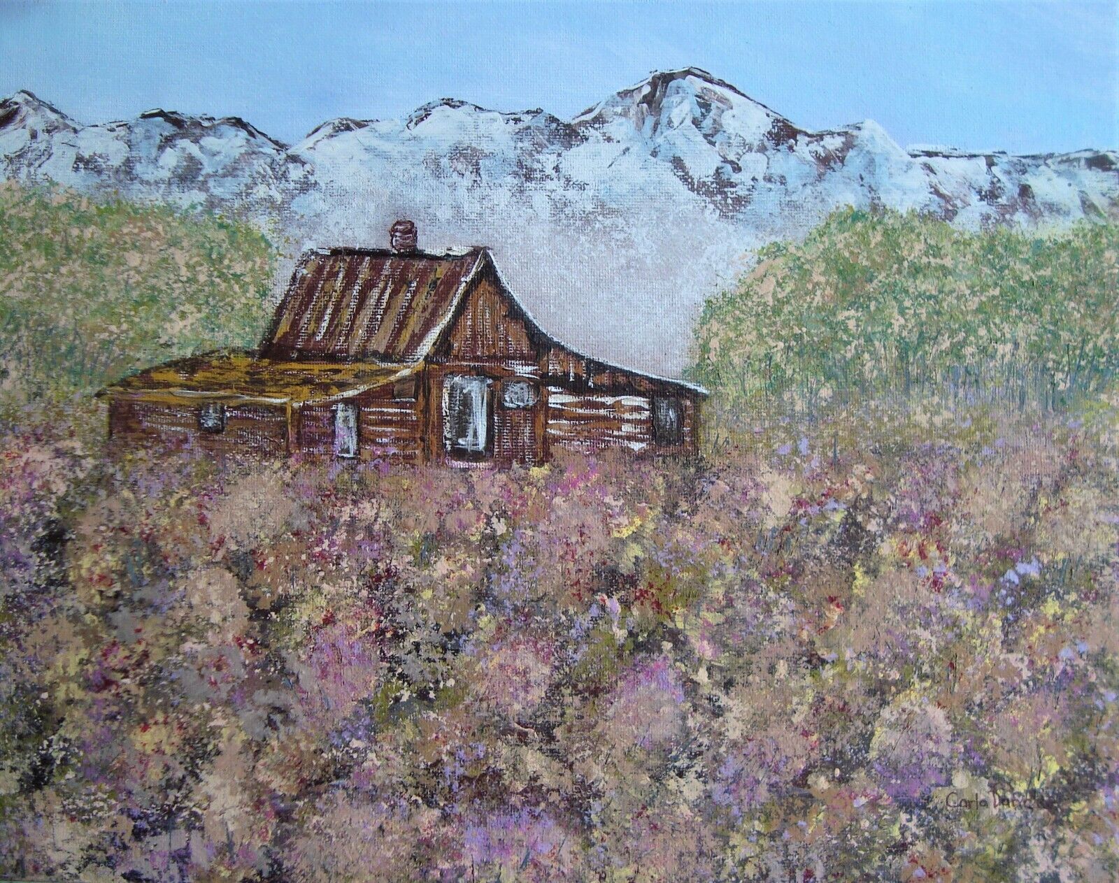 Vintage Mountain View Cabin Art by Carla Dancey