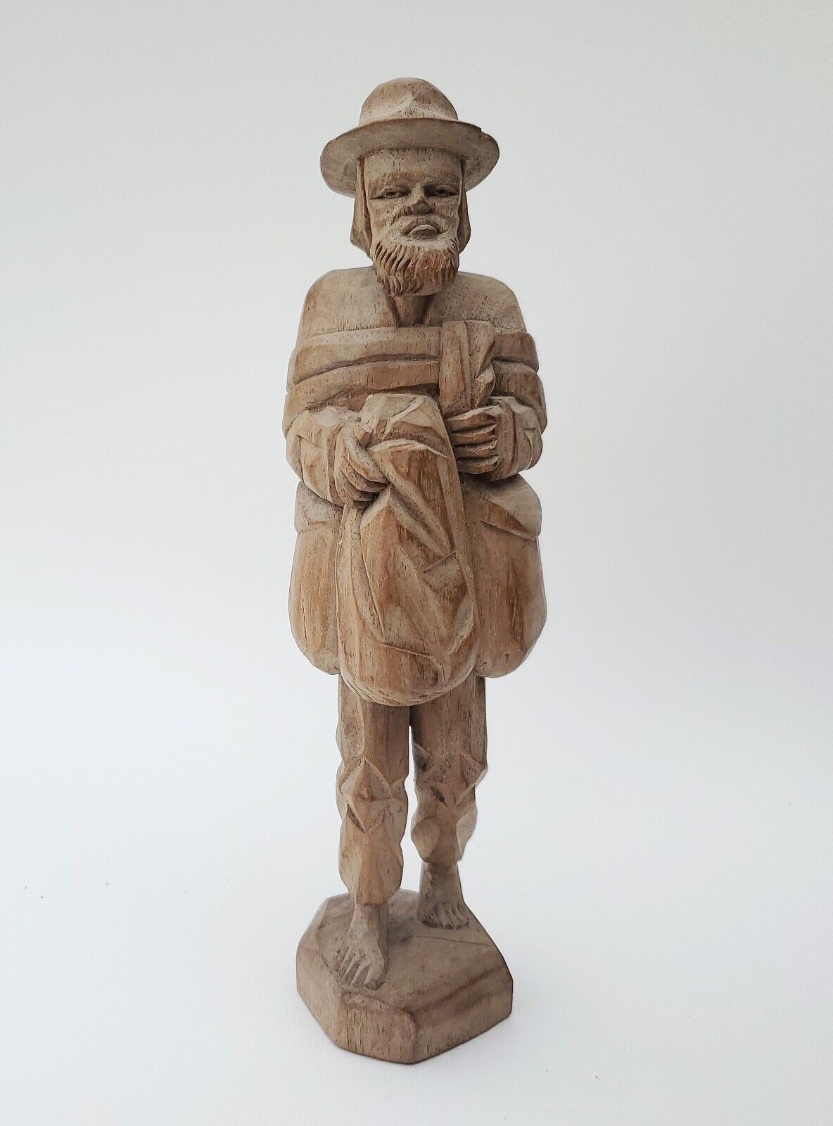 Vintage Canadian Wood Carving of Barefoot Traveler