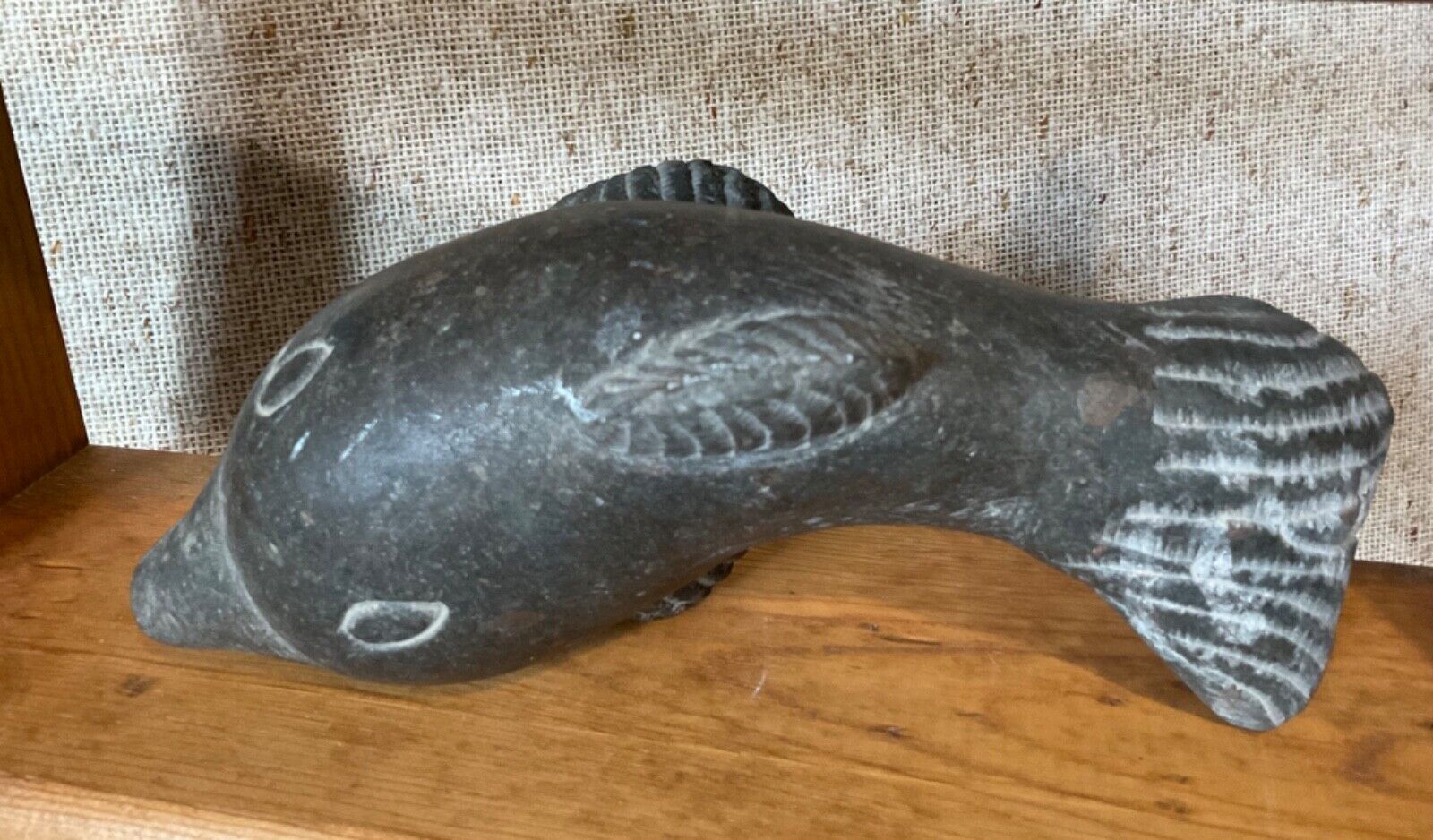 Vintage Canadian Carved Stone Fish: 1338g Folk Art