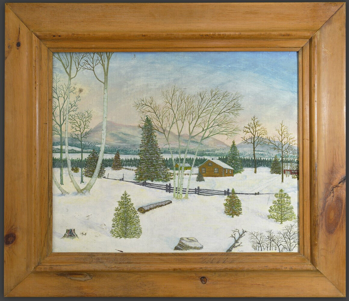 Vintage Winter Landscape Painting: Quebec Laurentian, Lincoln