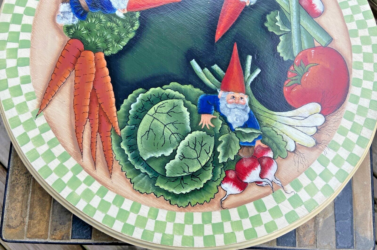 Vintage 1995 Lazy Susan Gnomes Garden Art