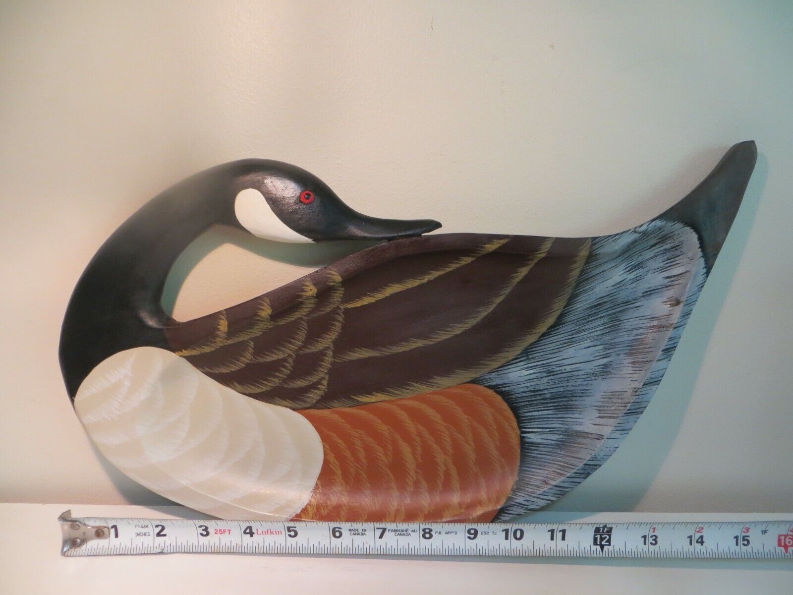 Handcrafted Canadian Goose Wood Shallow Trinket Bowl, Folk Art