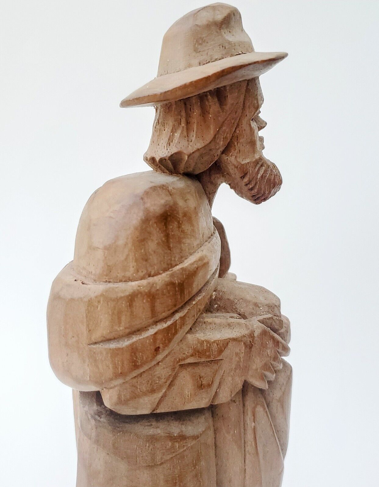 Vintage Canadian Wood Carving of Barefoot Traveler