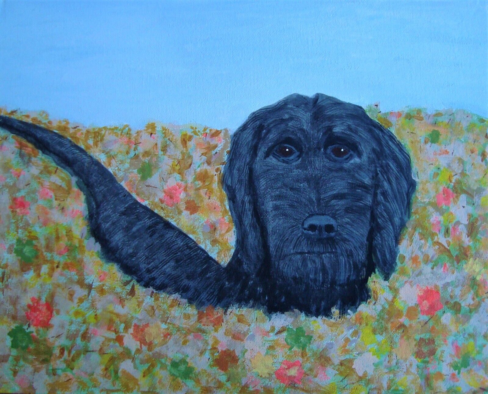 Original Signed Black Dog Painting - Vintage Gift