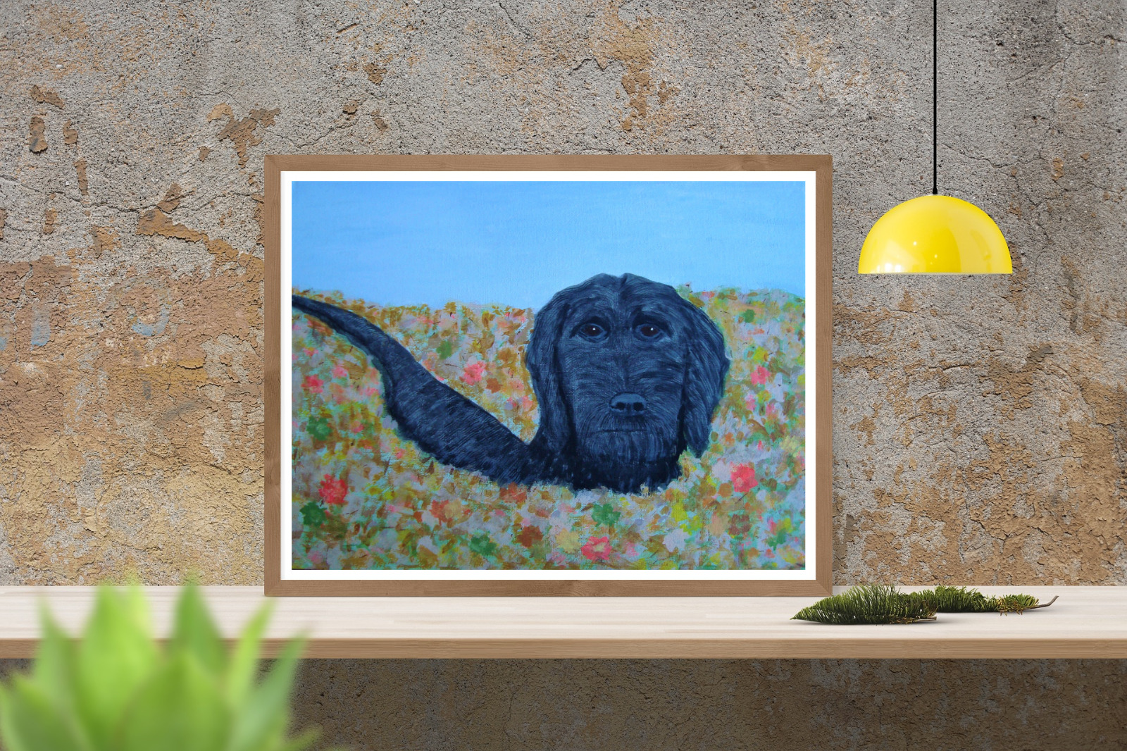 Original Signed Black Dog Painting - Vintage Gift