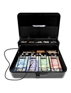 Vintage Black Metal Cash Box with Lock