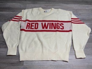 Vintage Detroit Red Wings Sweater Cliff Engle Wool Blend White NHL XL USA Made