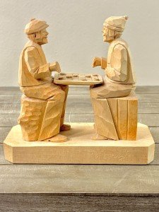 Hand-Carved Vintage Wood Checkers Game by D. Daigle