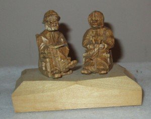 Quebec Hand-Carved Old Couple Sculpture by D. Daigle