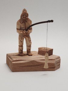 Signed Vintage Fisherman Carved Wood Sculpture