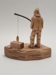 Signed Vintage Fisherman Carved Wood Sculpture